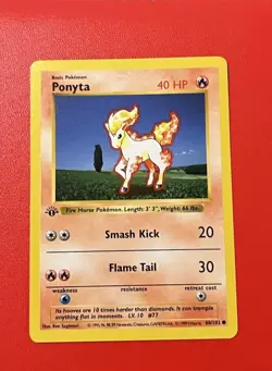 1999 Pokemon Base Set Ponyta 60/102 1st Edition Shadowless NM English - Image 1