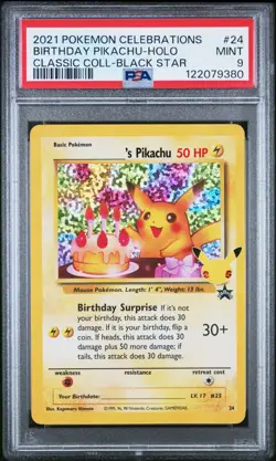 2021 POKEMON CELEBRATIONS CLASSIC COLLECTION #24 BIRTHDAY PIKACHU-HOLO PSA 9 - Image 1