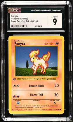 Ponyta 60/102 1st Edition Pokemon Base Set CGC 9 Mint - Image 1