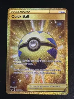 Quick Ball 216/202 Pokemon Sword & Shield Base Set Gold Holo Secret Rare NM - Image 1