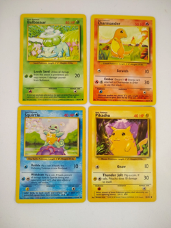Pokemon Base Set Starters - Bulbasaur Charmander Squirtle Pikachu - Exact Cards! - Image 1