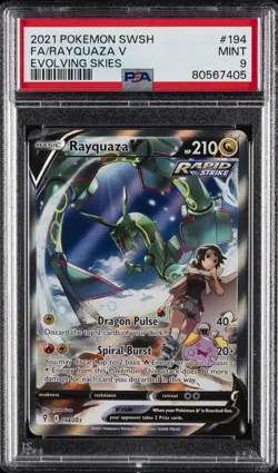2021 POKEMON SWORD & SHIELD EVOLVING SKIES #194 FULL ART/RAYQUAZA V PSA 9 - Image 1