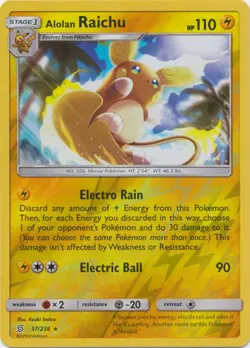 Lightly Played Alolan Raichu - 57/236 - Reverse Holo Rare Pokemon Unified Minds - Image 1