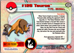 2000 Topps Pokemon TV Animation Edition Series 3 Non Holo #128 Tauros - Image 2