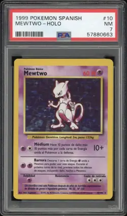 1999 Pokemon SPANISH Unlimited Base Set Mewtwo Holo 10/102 PSA 7 NM - Image 1