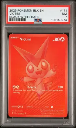2025 POKEMON BLK EN-BLACK BOLT BLACK WHITE RARE #171 VICTINI PSA 7 - Image 1