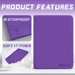 9 Pocket Trading Card Binder 360 Cards PU Cover Zip Album MTG TCG Sports Purple - Image 4