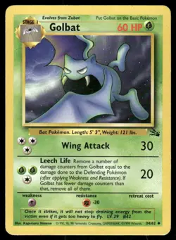 Pokemon Cards Golbat 34/62 UNLIMITED Fossil WOTC Uncommon LP - Image 1