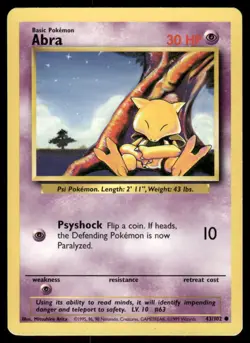 Pokemon Cards Abra 43/102 UNLIMITED Base Set WOTC Common LP - Image 1