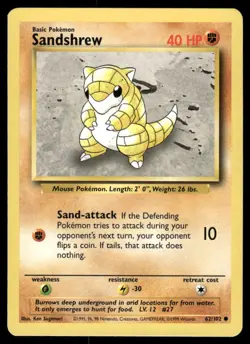 Pokemon Cards Sandshrew 62/102 UNLIMITED Base Set WOTC Common LP - Image 1