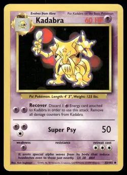 Pokemon Cards Kadabra 32/102 UNLIMITED Base Set WOTC Uncommon NM - Image 1