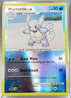 Wartortle 75/132 Reverse Holo Pokemon Card Secret Wonders 2007 LP - Image 1