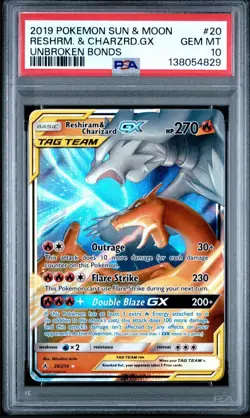 2019 Pokemon Sun & Moon Unbroken Bonds Reshrm. & Charzrd. GX PSA 10 - Image 1
