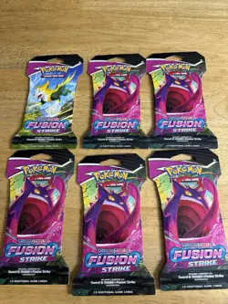 6 Pokemon TCG: Sword & Shield-Fusion Strike Sleeved Booster Pack Lot (6 Packs) - Image 1
