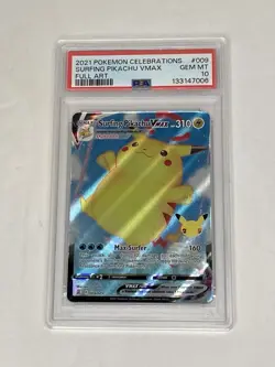 2021 Pokemon Celebrations Surfing Pikachu VMAX Full Art #009 Gem Mint PSA 10 - Image 1