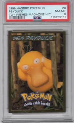 PSYDUCK 1999 POKEMON HASBRO TOY WISHES MAGAZINE HAND CUT #8 PSA 8 NM-MT *POP 4** - Image 1