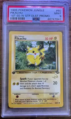 1999 Pokemon Jungle 1st Edition Pikachu Wizard Stamp Duelist Promo #60 PSA 9 - Image 1