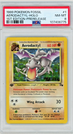 1999 Pokemon Fossil Aerodactyl 1/62 1st First Edition Prerelease Holo PSA 8 - Image 1