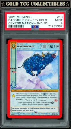 PSA 9 ⭐ MetaZoo Babe Blue Ox 18 Reverse Holo Cryptid Nation 2nd Edition Card - Image 1