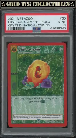 PSA 9 ⭐ MetaZoo Forest God Amber 30 Cryptid Nation Holo 2nd Edition Card - Image 1