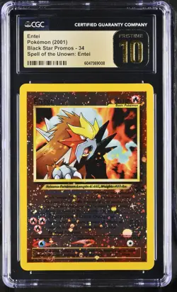 CGC 10 PRISTINE Entei 2001 Black Star Movie Promo 34 Reverse Holo Pokemon Card - Image 1