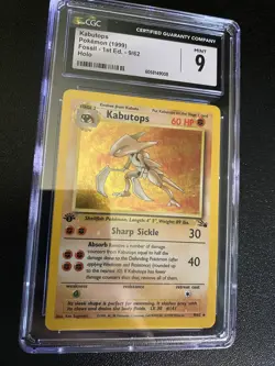 Kabutops 1999 Fossil Holo 1st Edition 9/62 Pokemon Card CGC 9 MINT - Image 1