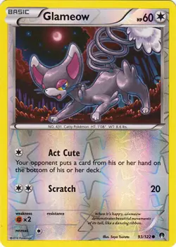 Pokemon XY Breakpoint Glameow Reverse Holo 93/122 - Image 1