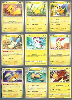 Pikachu Raichu Minun Plusle Pokemon Card Collection Set of 9 English Holo Rare - Image 1