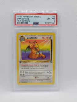 POKEMON FOSSIL SET NON HOLO 1ST EDITION DRAGONITE #19 PSA 8 NM-MT NEAR MINT-MINT - Image 1