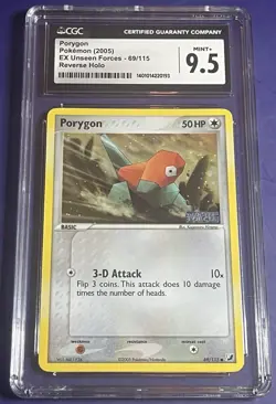 CGC 9.5 Porygon 69/115 EX Unseen Forces Reverse Holo Stamped Pokemon 2005 - Image 1