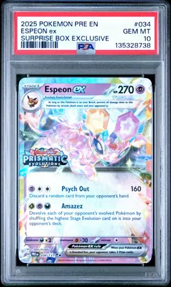 2025 POKEMON PRE EN-PRISMATIC EVOLUTIONS SURPRISE BOX EXCLUSIVE ESPEON EX PSA 10 - Image 1