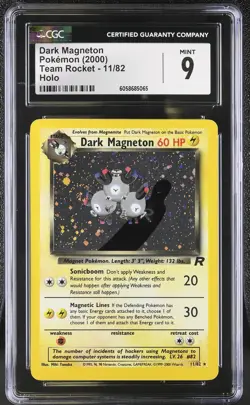 CGC 9 MINT Dark Magneton 2000 Team Rocket 11/82 Holo SWIRL Pokemon Card - Image 1