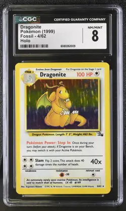 CGC 8 Dragonite 1999 Fossil 4/62 Holo Pokemon Card - Image 1