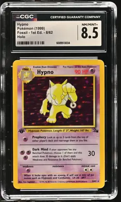 CGC 8.5 Hypno 1999 Fossil 1st Edition 8/62 Holo Pokemon Card - Image 1