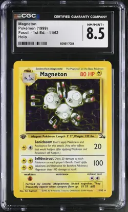 CGC 8.5 Magneton 1999 Fossil 1st Edition 11/62 Holo Pokemon Card - Image 1