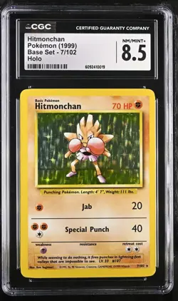 CGC 8.5 Hitmonchan 1999 Base Set 7/102 Holo Pokemon Card - Image 1