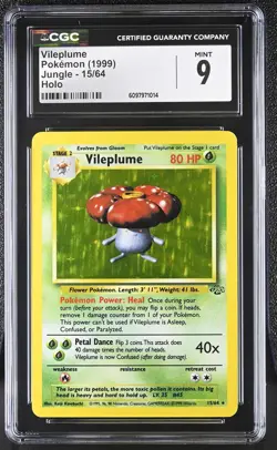 CGC 9 MINT Vileplume 1999 Jungle 15/64 Holo Pokemon Card - Image 1