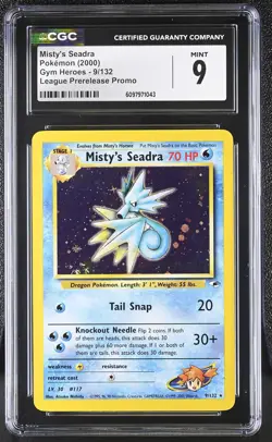 CGC 9 MINT Misty's Seadra 2000 Gym Heroes 9/132 Prerelease Holo Pokemon Card - Image 1