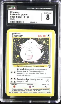 CGC 8 Chansey 2000 Base Set 2 3/130 Holo SWIRL Pokemon Card - Image 1