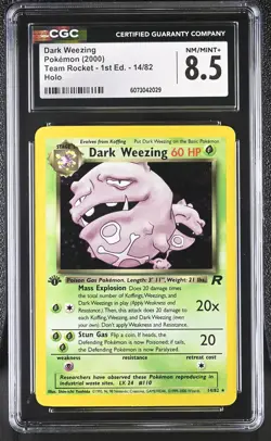CGC 8.5 Dark Weezing 2000 Team Rocket 1st Edition 14/82 Holo Pokemon Card - Image 1