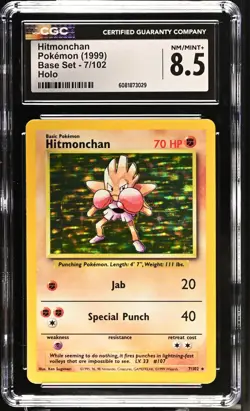 CGC 8.5 Hitmonchan 1999 Base Set 7/102 Holo Pokemon Card - Image 1
