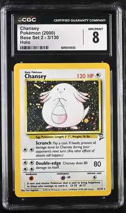 CGC 8 Chansey 2000 Base Set 2 3/130 Holo Pokemon Card - Image 1
