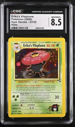 CGC 8.5 Erika's Vileplume 2000 Gym Heroes 5/132 Holo SWIRL Pokemon Card - Image 1