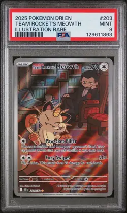2025 Pokemon Dri En-Destined Rivals Team Rocket'S Meowth Illustration Rare PSA 9 - Image 1