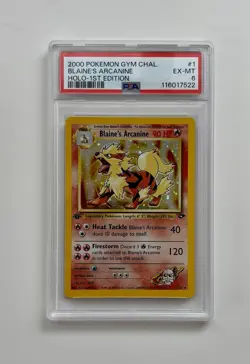 Pokemon 2000 Gym Challenge Blaine's Arcanine Holo 1st Edition #1 PSA 6 EX-MT - Image 1
