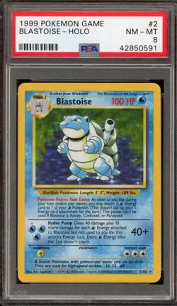 Pokemon Blastoise Base Set Unlimited Red Dot Error Holo Rare #2 PSA 8 - Image 1