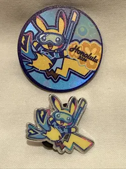 2024 Honolulu Pokemon World Championships Snorkel Pikachu Pin And Coin - Image 1