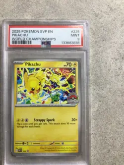 2025 POKEMON SVP EN-SV BLACK STAR PROMO WORLD CHAMPIONSHIPS #225 PIKACHU PSA 9 - Image 1
