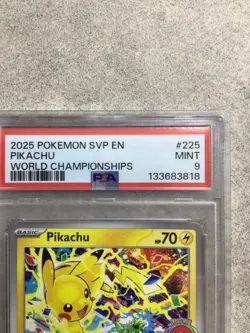 2025 POKEMON SVP EN-SV BLACK STAR PROMO WORLD CHAMPIONSHIPS #225 PIKACHU PSA 9 - Image 2