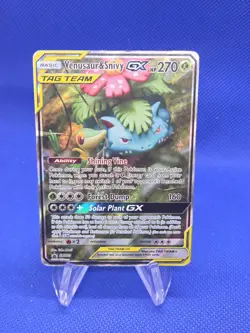 Pokemon Sun & Moon SM Venusaur & Snivy GX Tag Team SM229 Black Star Promo DMG - Image 1